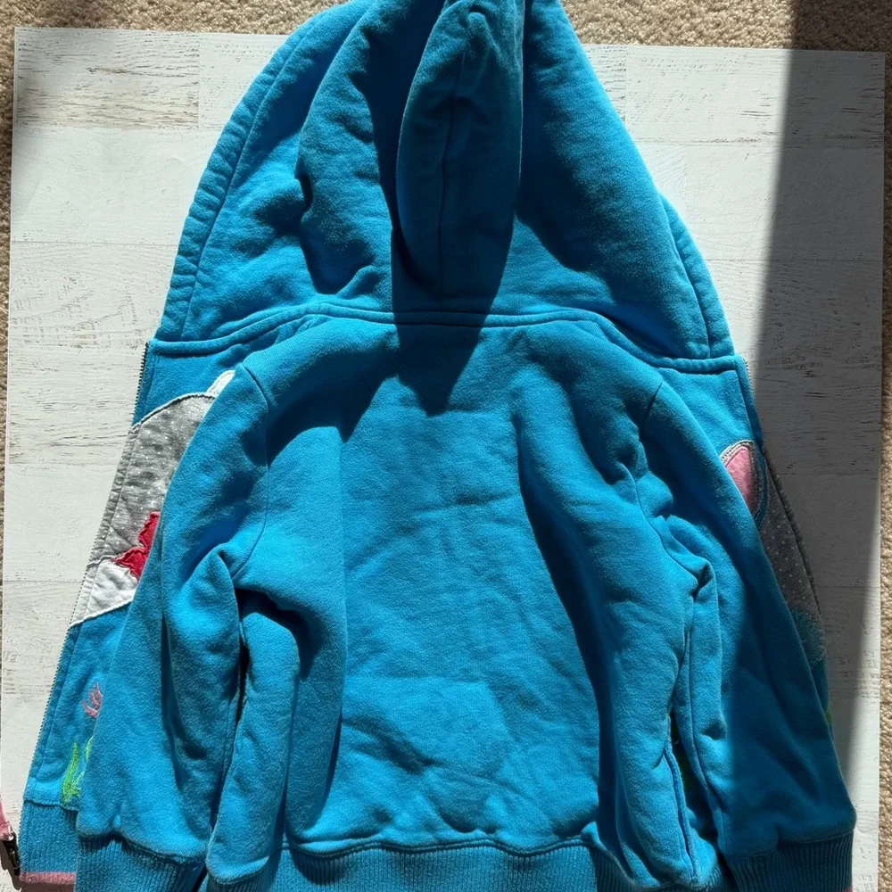 Mini Boden Bright Blue Hooded Bunny Appliqué Zip Sweatshirt - Picture 3 of 3